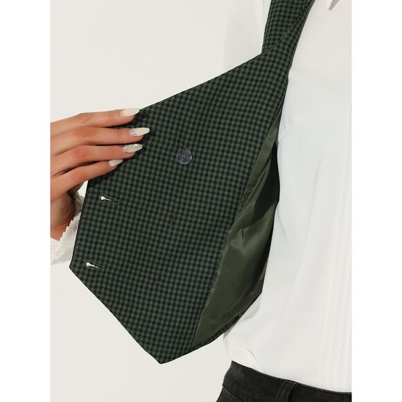 Steampunk Vest Suit Racerback Vintage Plaid Waistcoat Green - Picture 5 of 7